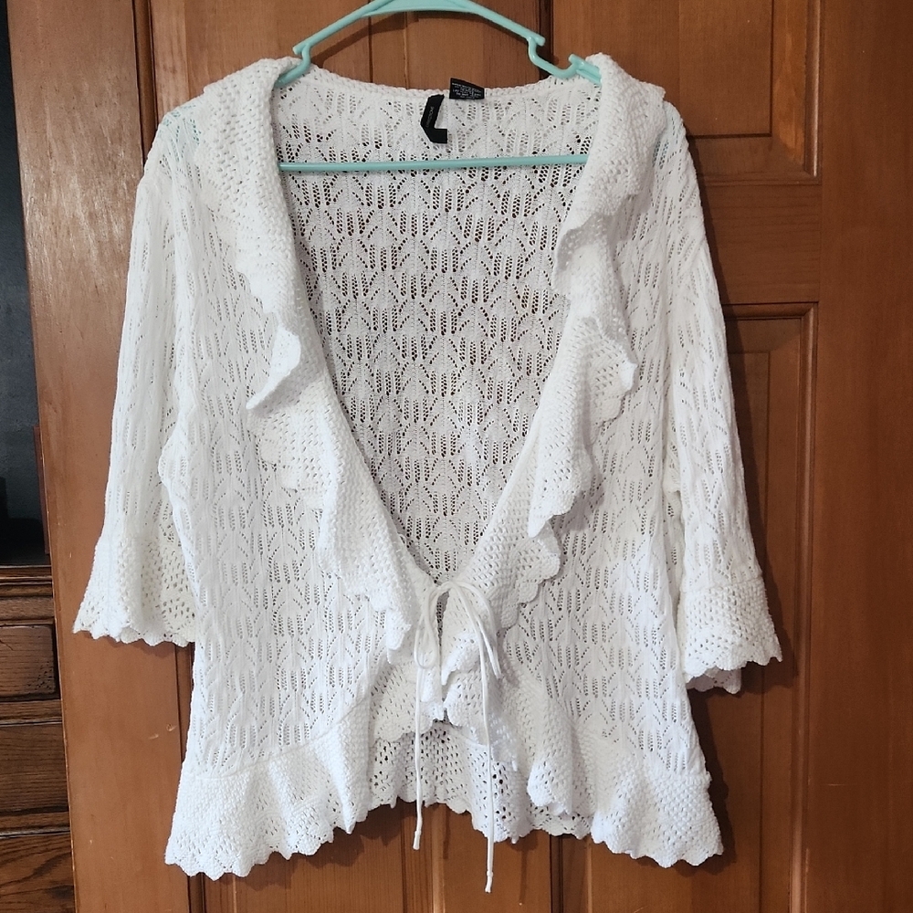 New Directions White Lace Cardigan